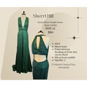 NWT Sherri Hill Emerald Green Beaded Gown